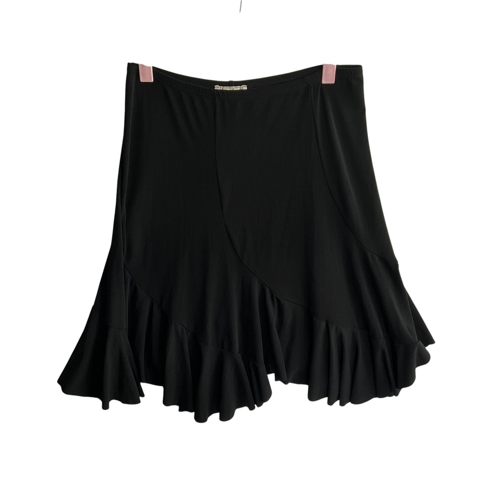 Lia Lee Black Ruffled Mini Skirt Stretchy Asymmetrical Hem Size M Made in USA